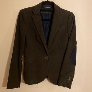 Woman’s Zara military green blazer//jacket with blue elbow patches sixeS Swede